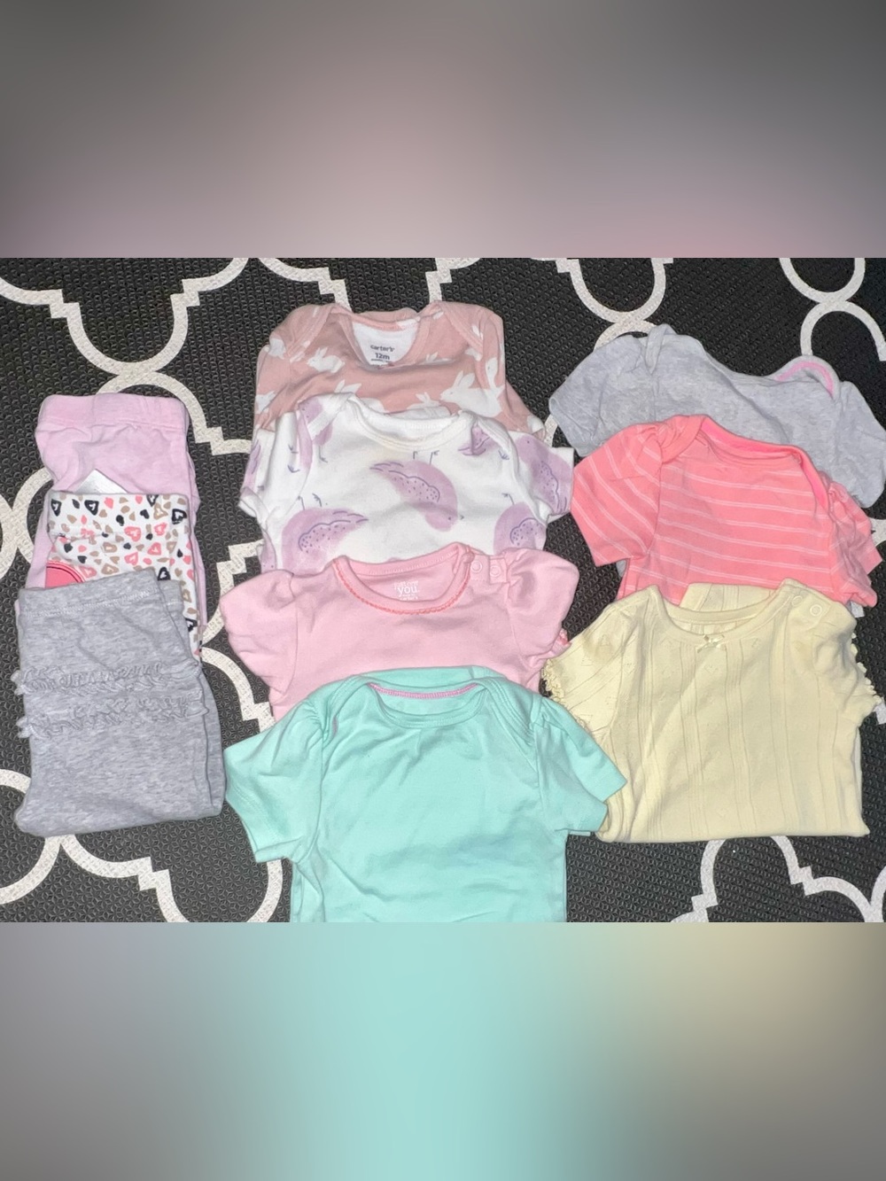 Lot of assorted 7 diff Carter's Pink & Mint Baby Girls Short-Sleevee Set 3 pants
